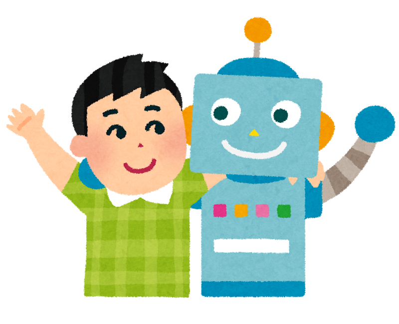 未来のロボットと少年のイメージ